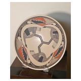 Large Signed Mata Ortiz Style Pottery Bowl with Bird Motif