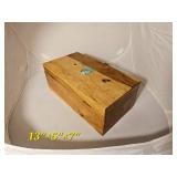Rustic Wooden Keepsake Box with Turquoise Stone Accent