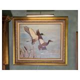 M. Holmes Original Framed Hooded Merganser Duck Painting with Picture Light