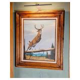 Lucas 1970 Original Framed Whitetail Deer Painting with Picture Light