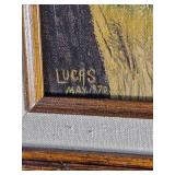 Lucas 1970 Original Framed Whitetail Deer Painting with Picture Light