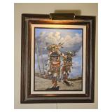 Framed Hopi Kachina Dancer Painting with Picture Light