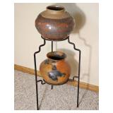 Casas Grandes Pottery Vessels with Iron Display Stand