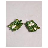 Green Glazed Ceramic Turtle Figurine Pair
