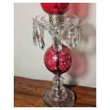 Pair of Ruby Red Glass Hurricane Accent Lamps