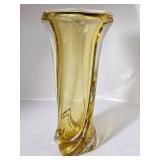 Tall Amber Swirl Art Glass Vase