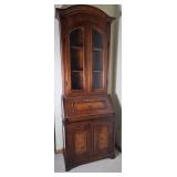 Traditional Secretary Desk with Glass Door Bookcase Top