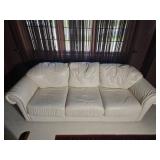 Cream Leather Sofa with Rolled Arms