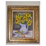 Framed Floral Still Life Painting with Sunflowers