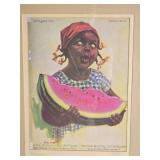 Vintage Framed Nell Holt Print with Watermelon Motif