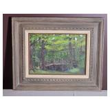 Framed Forest Bridge Landscape Painting