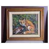 Signed Holmes Framed Fox & Pheasant Painting