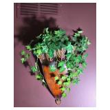 Carved Wood Wall Pocket Planter with Faux Ivy - Pair