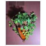 Carved Wood Wall Pocket Planter with Faux Ivy - Pair