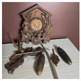 German Cuckoo Clock with Deer and Oak Leaf Carving