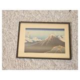 Framed Japanese Mount Fuji Woodblock Style Print