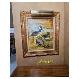 Vintage Framed Wildlife Painting of Hooded Merganser Ducks