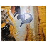 Vintage Framed Wildlife Painting of Hooded Merganser Ducks