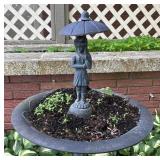 FY - Cast Metal Woman Birdbath Under Umbrella