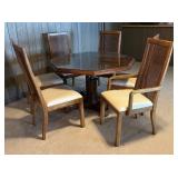 LLR - Vintage Burled Walnut Dining Table & 6 Chairs With Glass Top