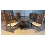LLR - Vintage Burled Walnut Dining Table & 6 Chairs With Glass Top