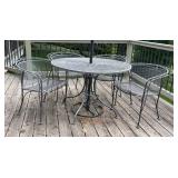 BY - Metal Patio Table, 4 Chairs & Umbrella Set
