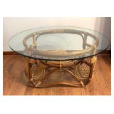 BR3 - Vintage Franco Albini Style Bentwood Rattan Coffee Table Glass Top