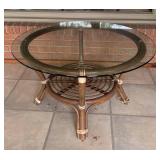 LP - Vintage Mid Century Rattan Glass Top Table