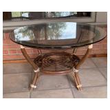 LP - Vintage Mid Century Rattan Glass Top Table