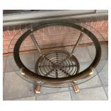 LP - Vintage Mid Century Rattan Glass Top Table