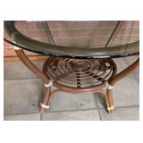 LP - Vintage Mid Century Rattan Glass Top Table
