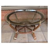 LP - Vintage Mid Century Rattan Glass Top Table