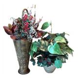 LR - Vintage Umbrella Stand With Faux & Dried Greenery