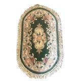 LR - Vintage Hand-Tufted Oval Floral Rug Teal Fringe
