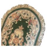 LR - Vintage Hand-Tufted Oval Floral Rug Teal Fringe