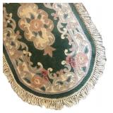 LR - Vintage Hand-Tufted Oval Floral Rug Teal Fringe