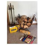 FR - Fireplace Tool Set, Log Holder, Fire Starters & Lighters Mixed Lot