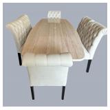 DR - Gorgeous Marble Pedestal Dining Table With 6 Tufted Chairs