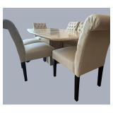 DR - Gorgeous Marble Pedestal Dining Table With 6 Tufted Chairs