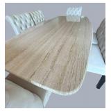 DR - Gorgeous Marble Pedestal Dining Table With 6 Tufted Chairs