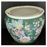 LR - Vintage Porcelain Fish Bowl Planter Floral Peony