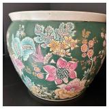LR - Vintage Porcelain Fish Bowl Planter Floral Peony