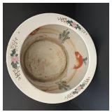 LR - Vintage Porcelain Fish Bowl Planter Floral Peony