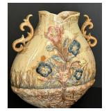 LR - Barbotine-Style Majolica Floral Ceramic Vase