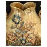 LR - Barbotine-Style Majolica Floral Ceramic Vase