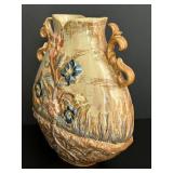 LR - Barbotine-Style Majolica Floral Ceramic Vase