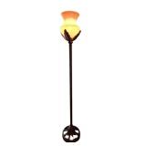 LR - Wrought Iron Torchiere Floor Lamp With Faux Marbled Shade- 70 in