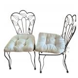 LR - Pair of Floral Metal Chairs With Cushions