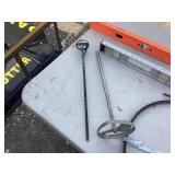 Handymans Treasures,  Sewer snake, Levels, mud mixer, 2-24 inch pipe clamps