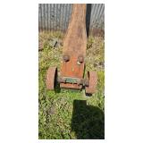 Antique Wooden Leverage Bar with wheels for moving Equipment